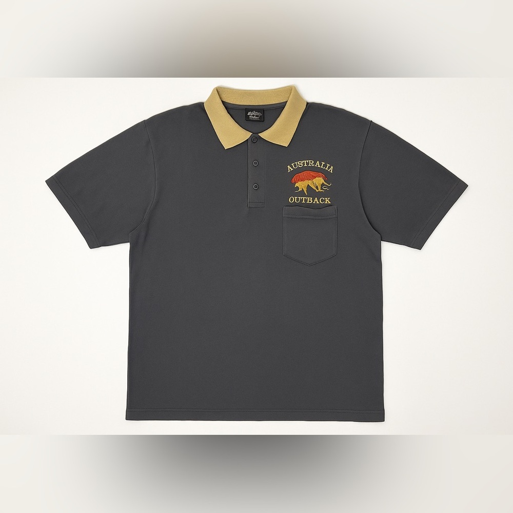Vintage Australia Outback Polo Shirt Gray Kangaroo Embroidery Sz L Heavyweight
